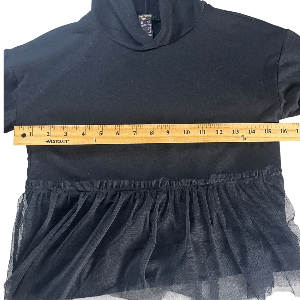 Forever 21 Tulle Hem Hoodie Girls Size 9/10 Black Peplum Pullover Balletcore - Picture 6 of 14